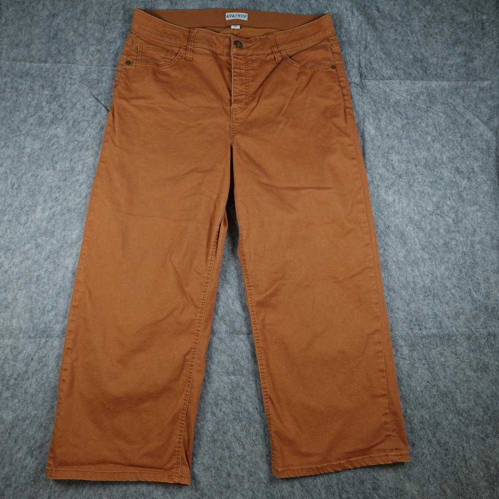 Ava‎ Viv Pants Women 16 Brown Wide Leg Cropped High Rise Stretch Cotton